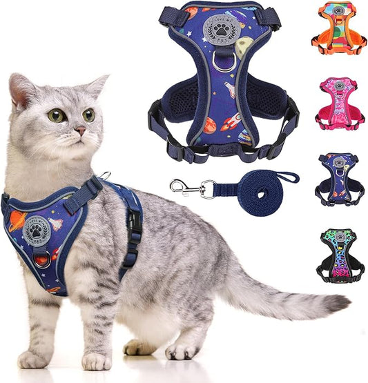 BEAUTYZOO Escape Proof Cat Harness and Leash for Walking, Soft Adjustable Cute Vest for Small to Large Cats, Reflective Breathable Easy-Control Outdoor Jacket, Kitten Harness and Leash Set, Blue, S