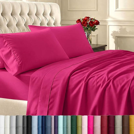 California Design Den Natural 100% Cotton Bed Sheets Twin XL Size Set - 400 Thread Count Sateen, Twin XL Sheets Set, Deep Pockets, All Around Elastic, Durable Bedding for Dorm Room - Hot Pink