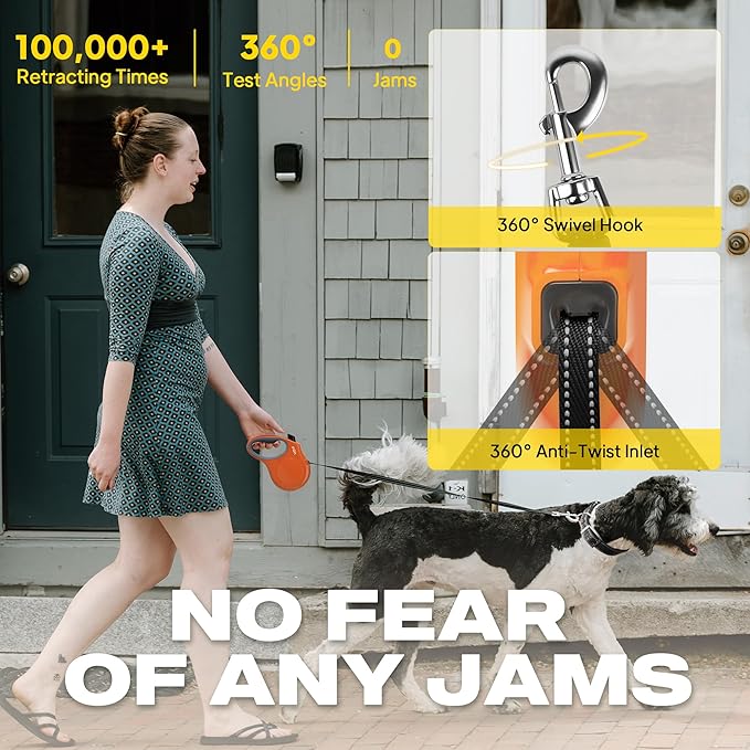 Fida Retractable Dog Leash, 10ft Heavy Duty Pet Walking Leash for X-Small Dogs or Cat up to 18 lbs, Tangle Free. One-Hand Brake (X-Small, Orange)