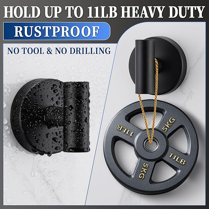 Heavy Duty Reusable Suction Cup Hooks for Shower - No Drill Bathroom/Glass/Mirror/Tiles & Metal and Smooth Non-Porous Surfaces for Towels, Robes, Loofahs(4, Matte Black)