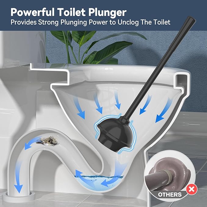 TRENTI Toilet Plunger with Holder, Plunger with Holder for 5.3-inch Toilet Drain, Plungers for Bathroom with Holder, Toilet Plunger Heavy Duty (1, Black)