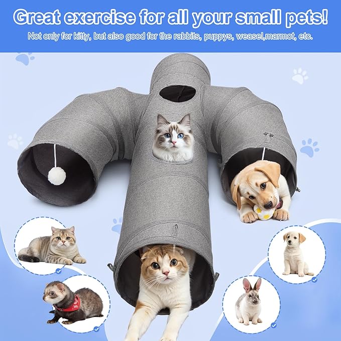 Ownpets Cat Tunnel Large 12 inch Diameter Sturdy Oxford Fabric Cat Tunnel Toy, Cactus Shape Collapsible Cat Tunnels for Indoor Cats,Interactive Peek Hole Pet Tunnel Tube with Cat Wand Toy