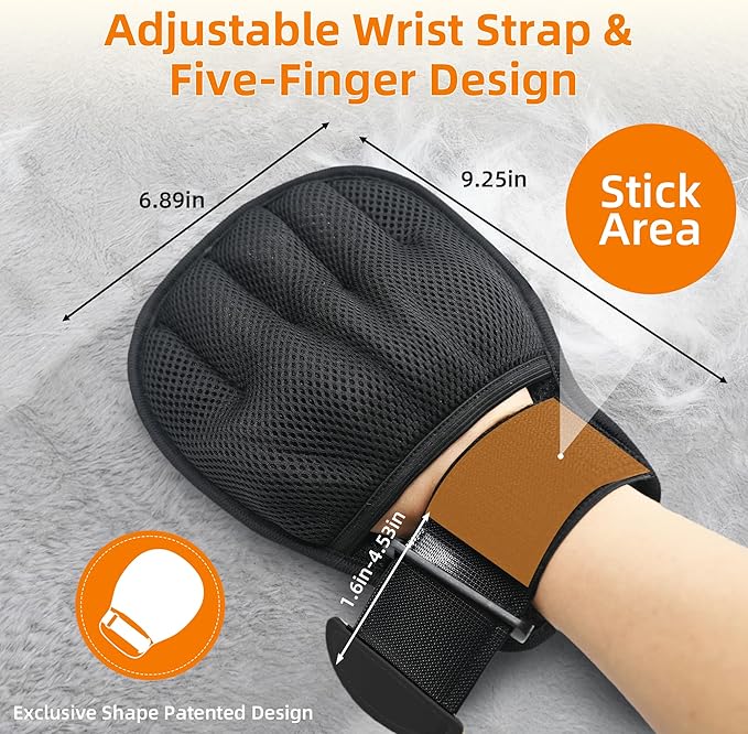 Pet Hair Remover Glove for Cats & Dogs, Patented Adjustable Strap, Reusable Five-Finger Grooming Glove, Non-Slip Fit, Removes Pet Hair from Couch, Carpet, Laundry & Car Seat