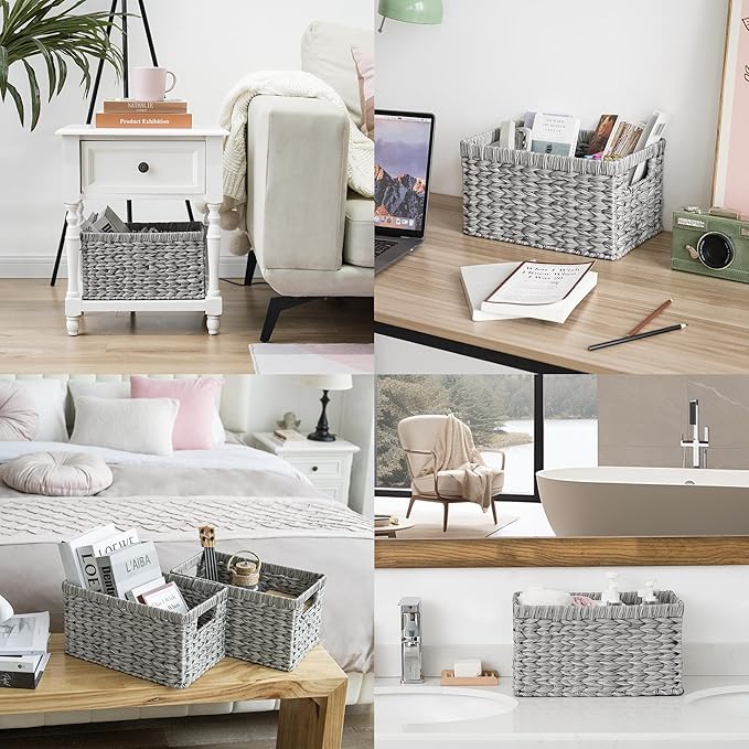 GRANNY SAYS Wicker Baskets with Handles - Gray Storage Baskets (2-Pack) for Organizing Cabinet, Coffee Table