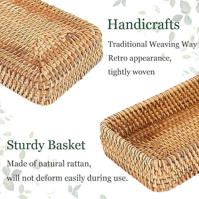 Hipiwe Key Basket for Entryway Table Natural Rattan Serving Tray Small Wicker Trays for Decor Fruit Bowl Decorative Baskets for Kitchen,Coffee Table