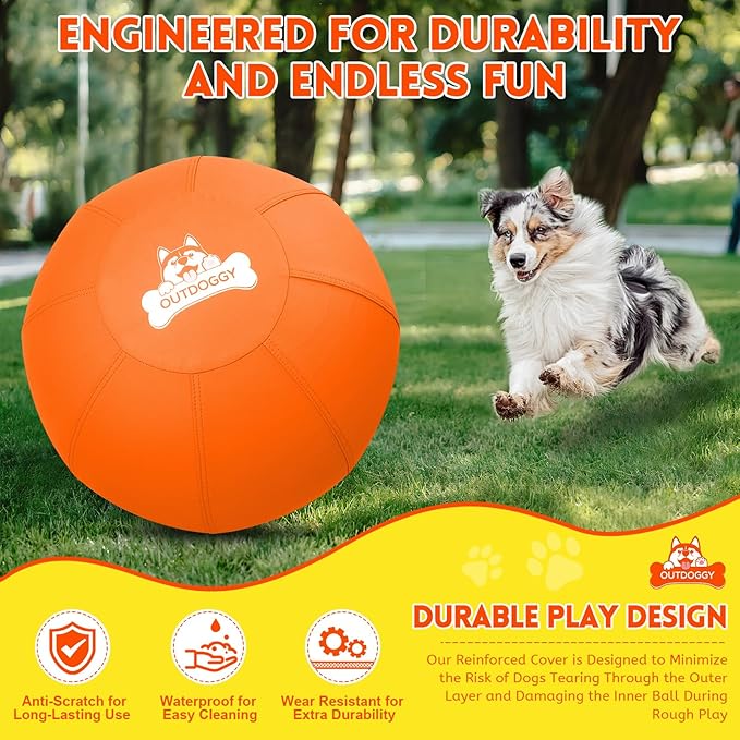 Herding Ball for Dogs 22 Inch - Dual-Layer Durable Herding Ball for Australian Shepherds, Border Collies & Cattle Dogs | Outdoor Herding Toy for Medium/Large Dogs - Backyard Training and Play-Orange