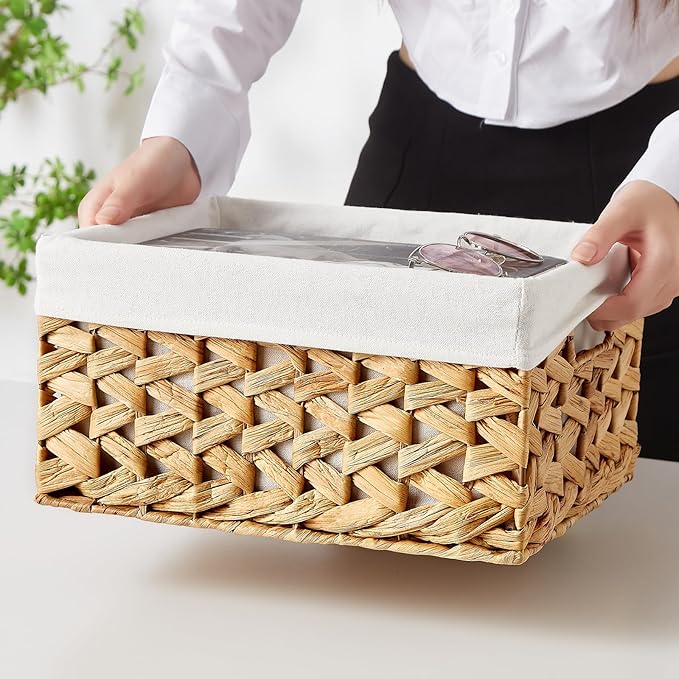 Vagusicc Wicker Storage Basket, 6 Pack Baskets for Organizing, Water Hyacinth Storage Basket, Rectangular Wicker Baskets for Storage Shelves, Cube Storage Bins For Closet/Clothes/Dresser