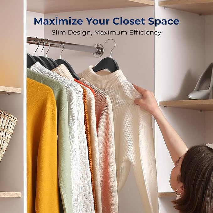 SereneLife 80 Pack Wooden Coat Hangers – Durable Suit Hangers with 360° Swivel Hook & Notches – Slim Design for Shirts, Jackets, Dresses, and More
