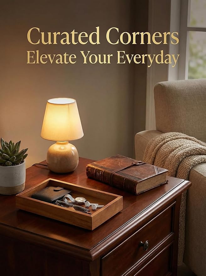 Demigo Acacia Wood Valet Tray & Catchall - 12.2x6 Inch Organizer for Nightstand, Entryway, Dresser - Holds Keys, Wallet, Phone, Jewelry (Brown)