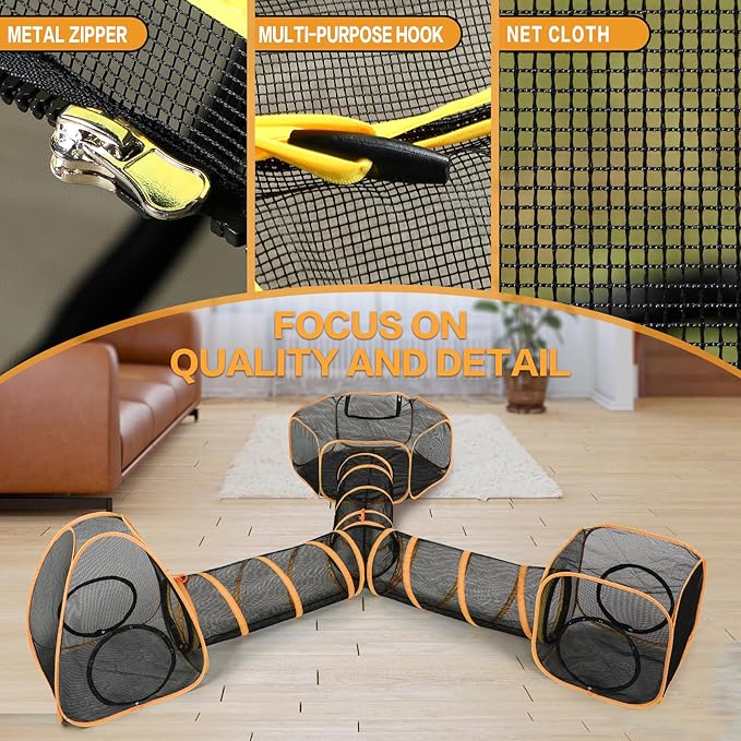 5 in 1 Outdoor Cat Tents with Tunnels for Outside - Cat Enclosures for Indoor Cats with 1 Cat Harness and Leash for Walking, 1 Cat Wand Toys, 3 Cat Feather Toys - Cat Playpen and Indoor Catio