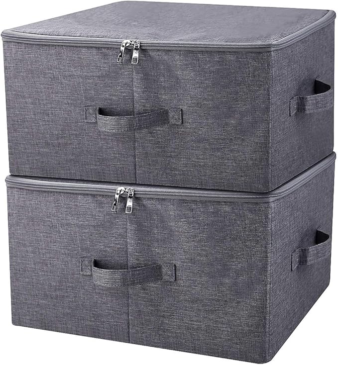 Pack of 2, Fabric Folding Washable Clothes Storage Boxes with Zip Lid for Wardrobe, Black Gray