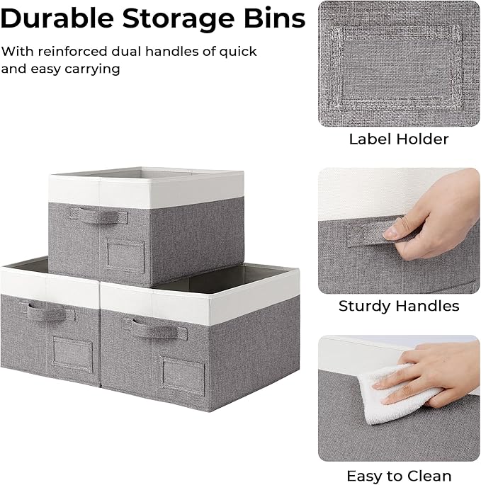 GRANNY SAYS Fabric Storage Bins for Clothes & Closet Organization - Collapsible, Decorative Boxes, Large, 3-Pack