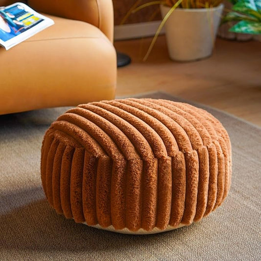 Unstuffed Pouf Ottoman Soft Bean Bag Storage Farmhouse Pouf Cover 20x20x8 Inches Decorative Floor Footrest for Living Room Bedroom Outdoor (Caramel, Round)