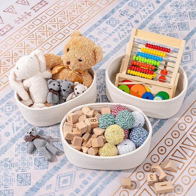 CubesLand Cube Shelf Closet Storage Baskets Bins,Woven Basket for Organizing/Storage,Long-lasting &Skin-friendly Toy Storage Basket Bin,Stylish Room Decor Basket,Off White Cotton Rope Basket 2 Packs