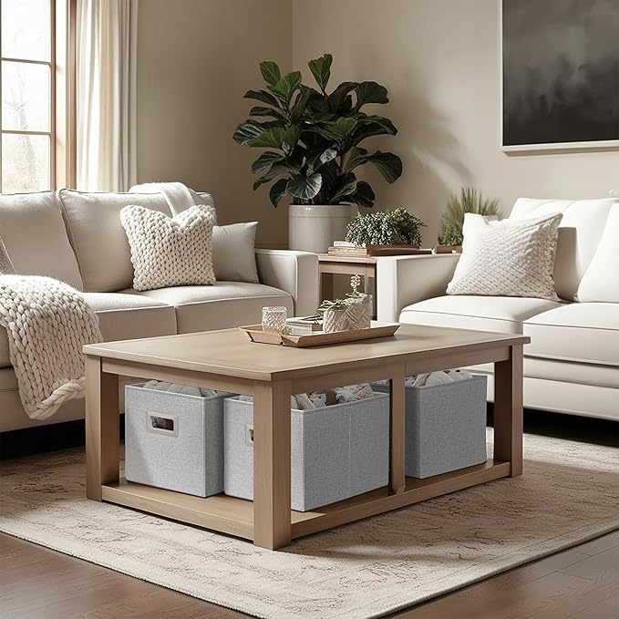 DECOMOMO Storage Bins for Shelves Robust Fabric Closet Bins for Shelves Toy Storage Clothes Books (Pack of 3 – Light Grey)