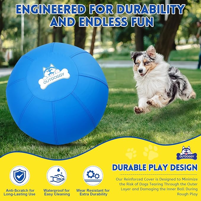 Herding Ball for Dogs 25 Inch - Dual-Layer Heavy Duty Herding Ball for Australian Shepherds, Border Collies & Cattle Dogs | Outdoor Herding Toy for Medium/Large Dogs - Backyard Training and Play-Blue