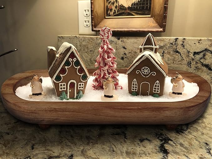 Rustic Handcrafted Wooden Dough Bowl for Decor - Wooden Bowls Decorative, Organic Modern Style, Decor Bowl, Centerpiece Bowl Four Legged Base Artisan Crafted Dough Bowl for Stylish Home Kitchen Decor