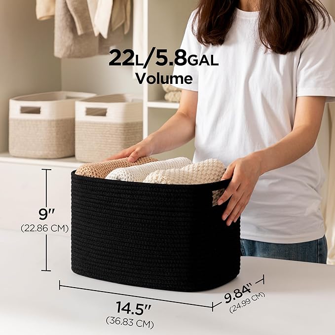 UBBCARE 2 Pack Shelf Baskets, Larger Woven Storage Baskets for Organizing(14.5''L x 9.84''W x 9''H), Basket Organizer for Dog Toys, Books, Clothes, Large Gift Basket, Black