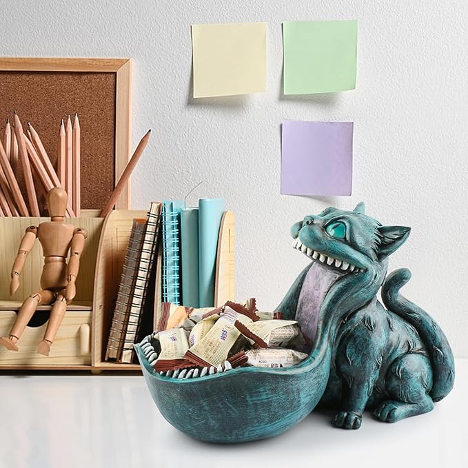 Cat Candy Bowl Cheshire Cat Statue Large Candy Dish for Office Desk Key Bowl for Entryway Table Indoor Planter Decorative Bowls for Home Big Mouth Cat Gifts