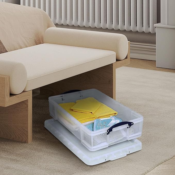 Really Useful Box 33 Liter Storage Container with Snap Lid and Clip Lock Handle for Lidded Home Item Storage Bins, Stores 44 DVDs or 186 CDs, 3 Pack