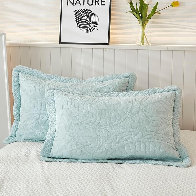 MarCielo 3-Piece 100% Cotton Oversized Bedspread Lightweight Quilt Coverlet Embroidery Farmhouse Bedding Set T0 (Aruba Blue, Oversized King (118"x106"))