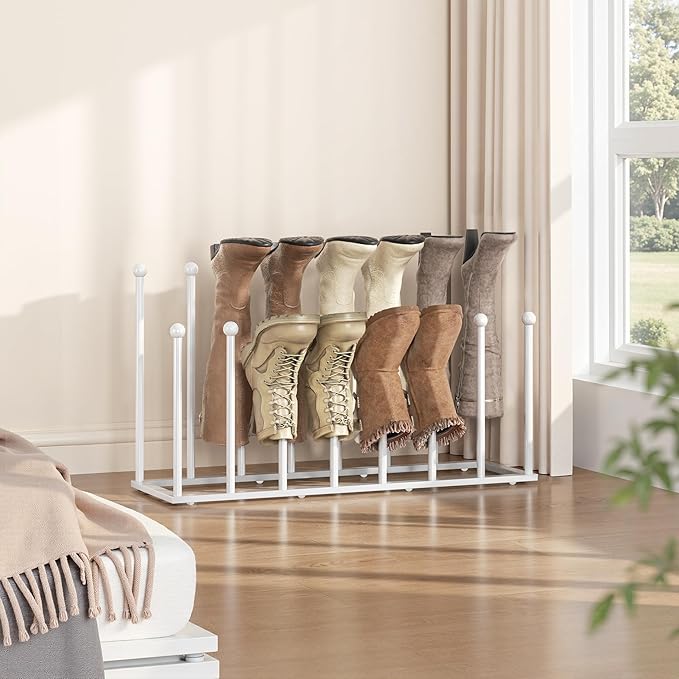 pickpiff Free Standing Shoe Racks - White Metal Boot Rack Organizer Tall Boots for Dorm Room, Closet, Entryway, Bedroom, Patio Outdoor, Hallway, White, Shoe Storage Fit for 8 Pairs