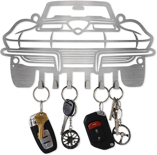 MOOH Metal Automotive Key Holder with 6 Hooks - Unique Wall Mounted Car Lovers Gifts for Men & Women - Cool Man Cave Decor