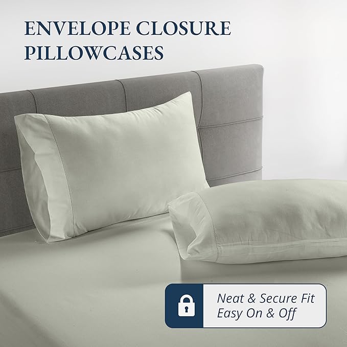 LANE LINEN Full Fitted Sheet, 100% Organic Cotton, 3-Piece Set (1 Fitted Sheet,2 Pillowcases), Percale Weave, Full Bed Bottom Sheet, Ultra Soft, Fits Mattress Upto 15" Deep - Mineral(No Flat Sheet)