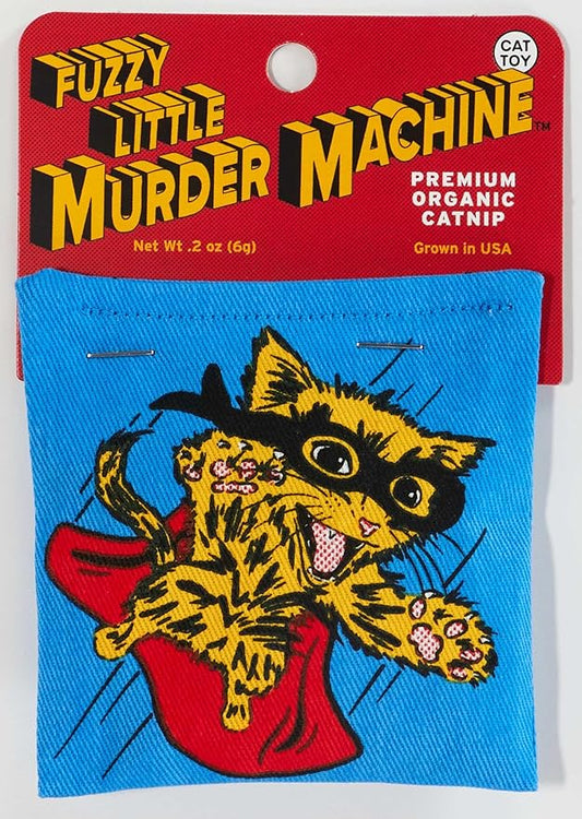 Blue Q Fuzzy Little Murder Machine Catnip Toys - Durable Cat Toys for Biting, Premium USA-Grown Organic Catnip, Pet Supplies, 100% Silk-Screened Cotton Pouch w/Funny Kitty Graphics, Cat Birthday Gift