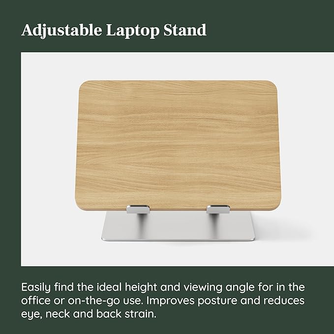 Branch Adjustable Laptop Stand - Elevate Ergonomics & Reduce Strain, Laptop Riser Customizable Height & Angle, Portable & Robust Design for Home or Office, Secure Silicon Grips - Woodgrain