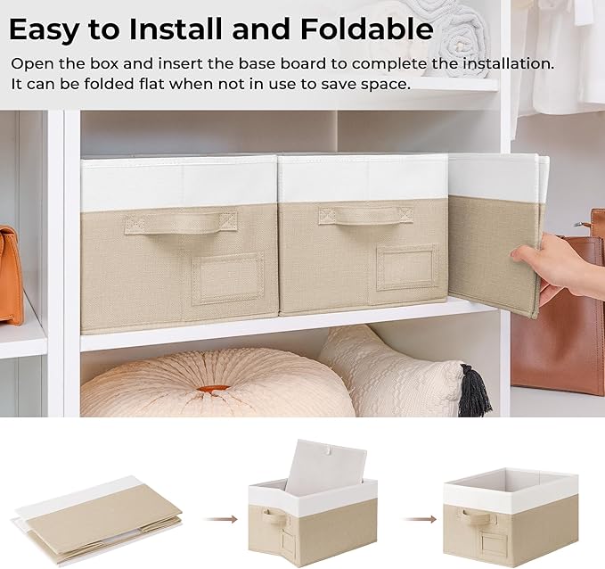 GRANNY SAYS Storage Baskets for Organizing, Fabric Storage Bins for Shelves, Closet Storage Boxs, Clothing Storage and Organization, Decorative Storage Bins, Khaki&Ivory, Large, 3-Pack