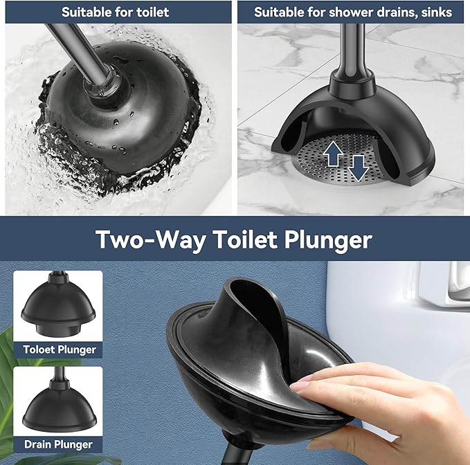 TRENTI Toilet Plunger with Holder, Plunger with Holder for 5.3-inch Toilet Drain, Plungers for Bathroom with Holder, Toilet Plunger Heavy Duty (1, Black)