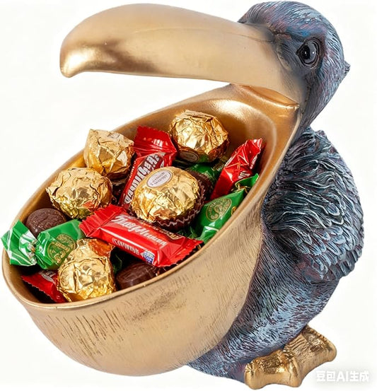 Pelican Decor Statue Candy Dish Bowl for Entryway Table Decor Items Funny Animal Key Dish Decorative Objects for Office Desk Decor Accents (Grey)