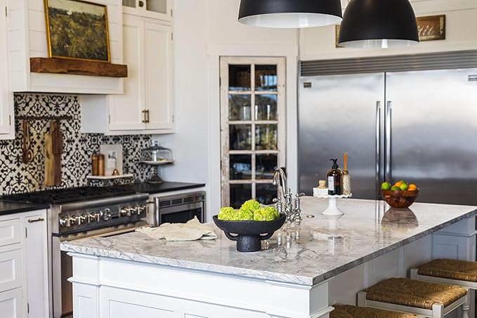 Balls and Pedestal Bowl Set Textured Black Ceramic Decorative Bowl with Succulent Balls for Counter Top, Farmhouse Table Centerpiece, Living Room, Kitchen Decor