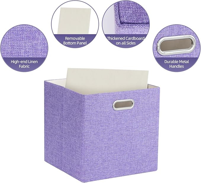 Foldable Cube Storage Bin Organizing Baskets Cubby Boxes Fabric Storage Cubes Organizer Bins with Handles for Organization Shelf Closet, 11"x11"x11", Pack of 4, Purple