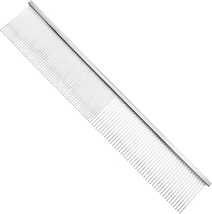 Chris Christensen 504 8.5 in. Fine/Coarse Greyhound-Style Butter Comb, Groom Like a Professional, Rounded Corners Prevent Friction and Breakage, Solid Brass Spin with Steel Teeth, Chrome Finish.