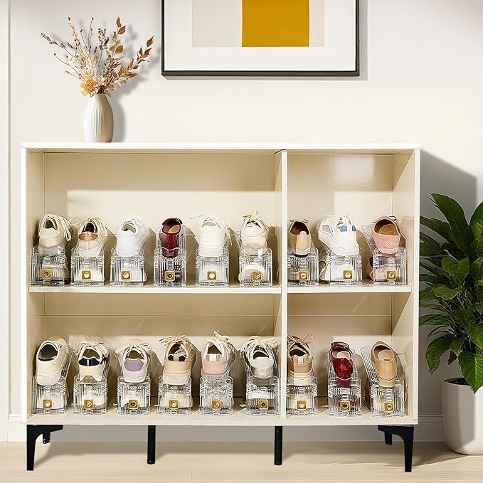 Shoe Slots Organizer for Closet, 8 Pack Shoe Stacker Organizer, Shoe Storage Space Savers 50%, 3 Levels Adjustable Shoe Racks for Closet Organization