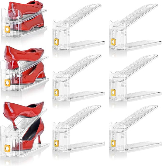 Shoe Slots Organizer for Closet, 6 Pack Shoe Stacker Organizer, Shoe Storage Space Savers 50%, 3 Levels Adjustable Shoe Racks for Closet Organization