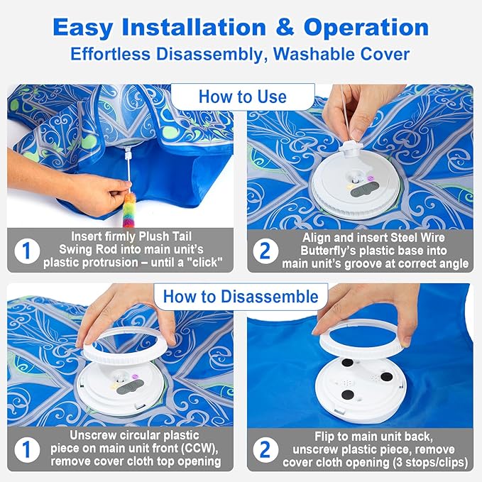 Interactive Cat Toys for Indoor Cats,[Newly Upgraded] Rechargeable Touch Activated Hide and Seek Kitten Toys for Bored Indoor Adult Cats with Fluttering (Blue)