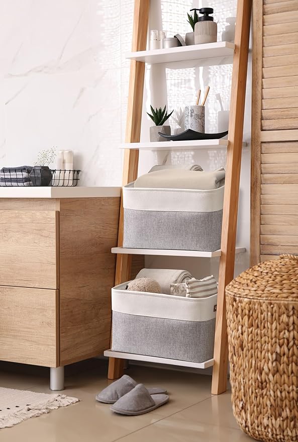 DECOMOMO Storage Bins Fabric Storage Baskets for Shelves, Linen Closet Organization Toys Nursery (Grey and White, Large - 1 Pack)