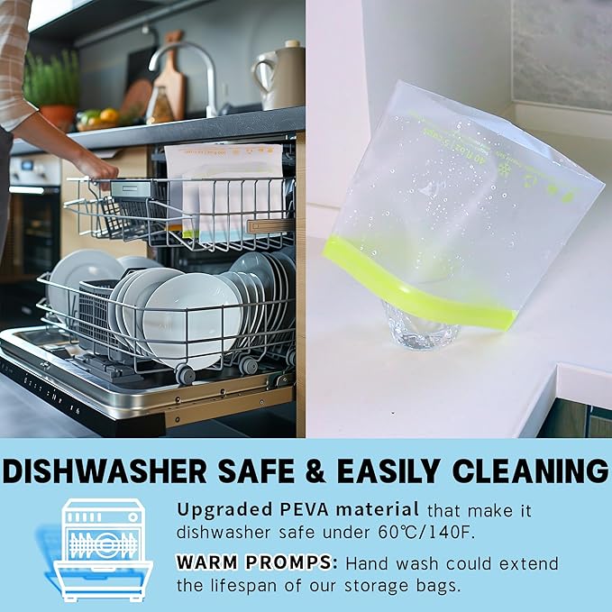 26 Pack Reusable Food Storage Bags,Leakproof Freezer Bags BPA Free Stand Up Sandwich Bags for Lunch Salad Fruit Travel,Dishwasher Safe(10 Gallon,10 Sandwich,6 Snack)