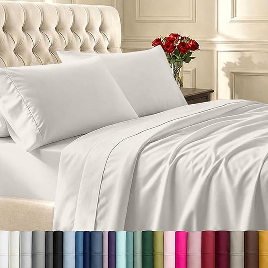 California Design Den Natural 100% Cotton Sheets for Queen Size Bed - Soft 400 Thread Count Sateen Sheets, Deep Pockets, All Around Elastic, Snug Fit, Durable Bedding Set - Ivory (Pale Tone)
