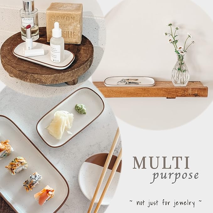 Mora Small Ceramic Decorative Tray – Rectangle 6.4 Inch Dish for Jewelry, Perfume, Makeup, Accessories, Candle, in the Bathroom Vanity, Bedside, or Kitchen Counter – Cute Organizer – White