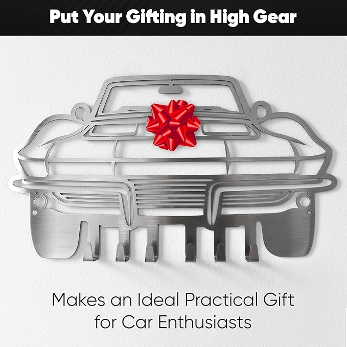 MOOH Metal Automotive Key Holder with 6 Hooks - Unique Wall Mounted Car Lovers Gifts for Men & Women - Cool Man Cave Decor