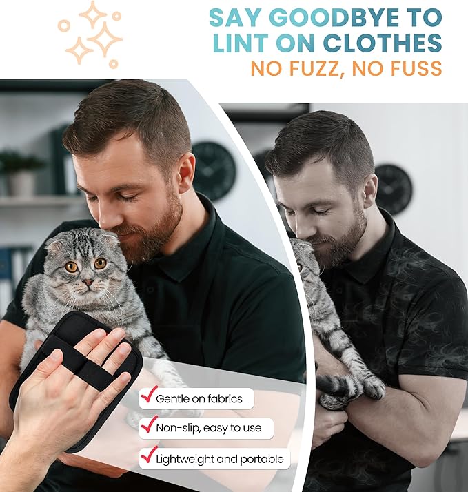 Pet Hair Removal Glove for Cats & Dogs, Electrostatic Fur & Lint Remover for Clothes, Couches, Carpets & Car Seats, Reusable Fur Removal Tool, Upgraded Non‑Slip Pet Hair Remover, 1-Pack