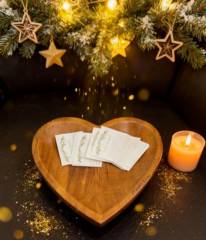 Handcrafted Wooden Heart Prayer Bowl with Blessing Cards - Christian Gift for Men, Women, Meditation, Birthday, Retirement, Easter Keepsake for Mom, Dad