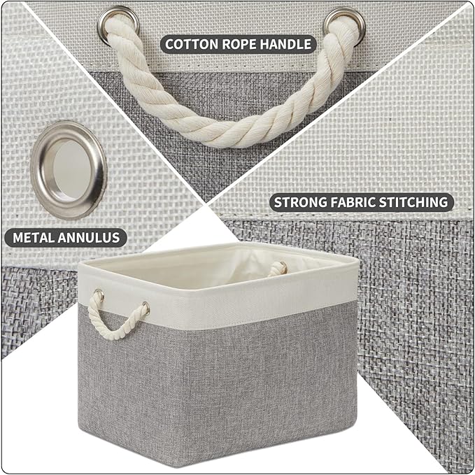 DULLEMELO Storage Baskets for Organizing 16x12x12 Large Fabric Storage Bins Baskets Set of 2 Collapsible Decorative Storage Boxes for Shelves Closets Nursery Toy Clothes (White And Grey)