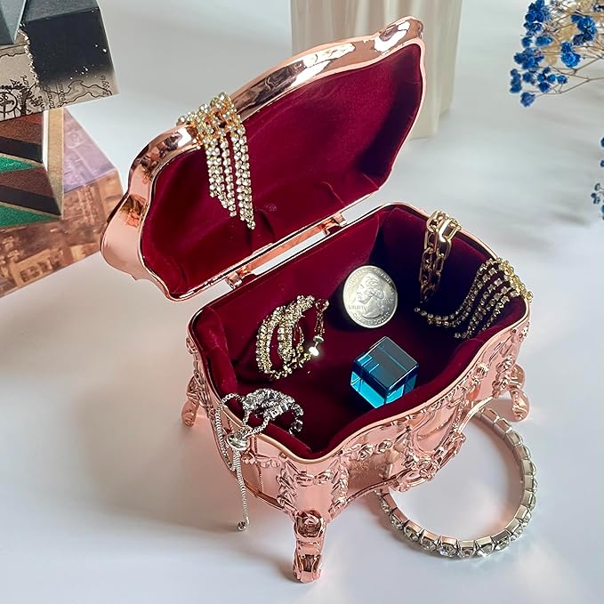 Truewon Princess Jewelry Box, Modern Korean Asian Design Metal Chest Earring Ring Necklaces Storage for Girls (Rose Gold, Medium)