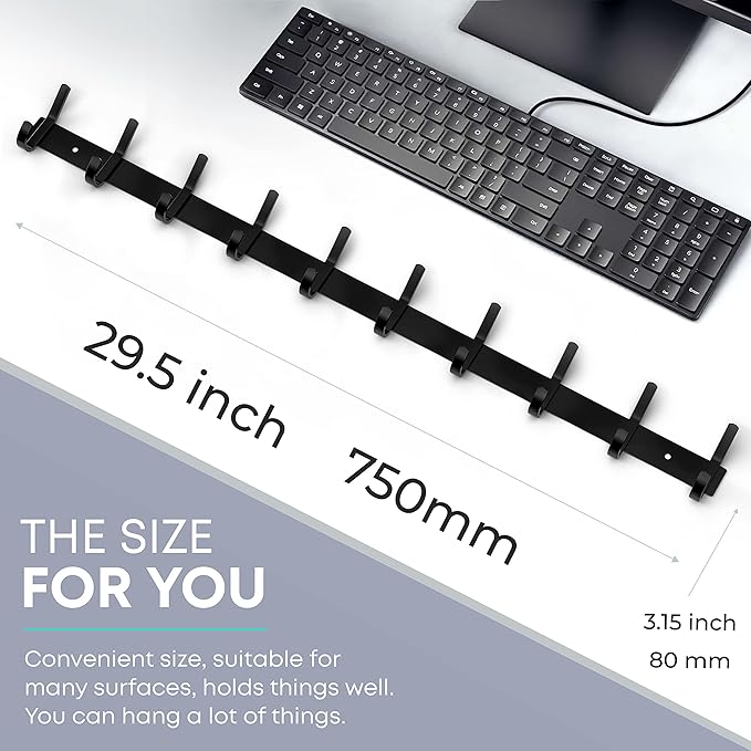 Matte Black Coat Rack Wall Mount – 30 Inch Stainless Steel Hook Rail with 10 Double Coat Hooks – Wall Mounted Entryway Organizer for Coats, Hats, Bags, Towels, Robes, Closet or Bathroom