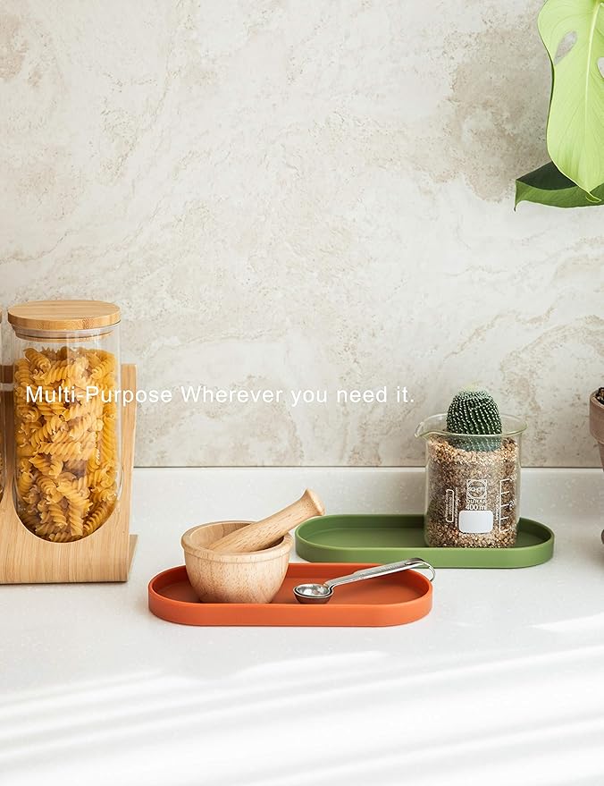 Lazy K Silicone Tray - Small Vanity Tray Organizer - Spoon Rest Holder - Kitchen Sink, Bathroom, Multi-Purpose Modern Counter Organizer (Black)